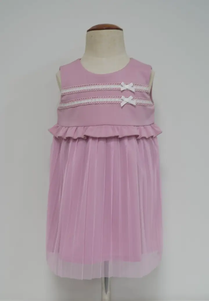 Pink sleeveless children’s tulle dress with ribbon trim